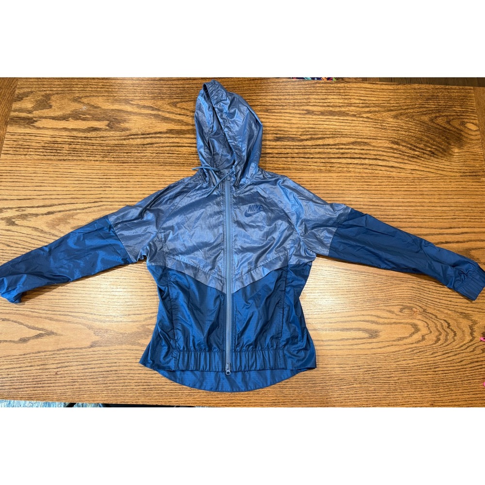 Nike Womens Windrunner Blue Colorblock Full Zip Hooded Jacket Small
